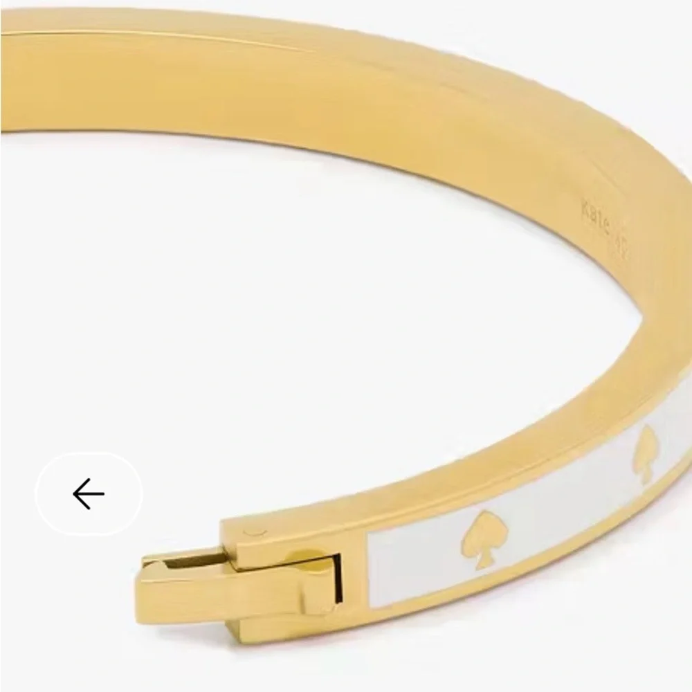 Kate Spade Spot The Spade Enamel Bangle | White & Gold Hinged Bracelet - Picture 6 of 8